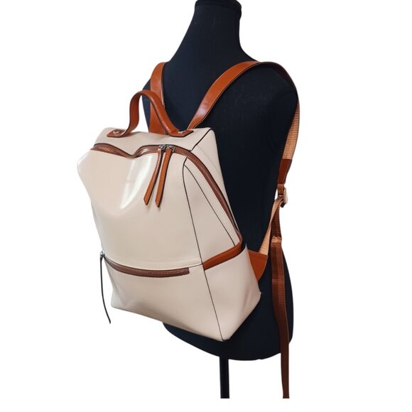 Bostanten Ivory Leather Backpack with Brown Trim - Picture 8 of 14